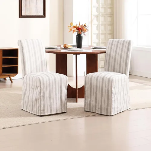 Vista 13 de Parsons - Juego de 2 sillas de comedor tapizadas con falda extraíble lavable, sillas de cocina con respaldo alto y patas de madera maciza, tela