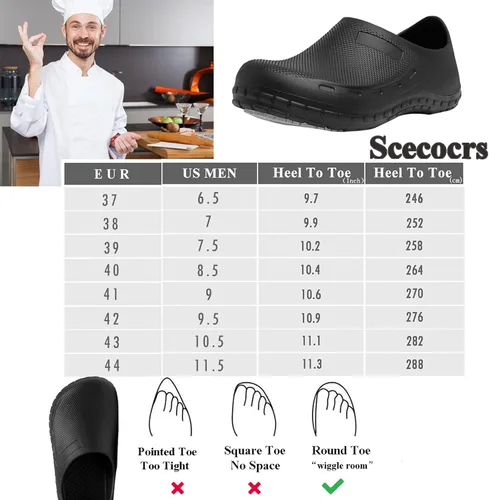 Vista 2 de scecocrs Zapatos de trabajo antideslizantes para hombre, zapatos de chef impermeables, zapatos de servicio de alimentos para restaurante, zuecos