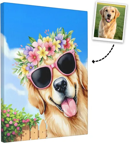 Vista 9 de Nxwdwqa Impresiones en lienzo estadounidenses personalizadas con fotos de tu mascota, arte de pared de lienzo americano personalizado, carga tu foto