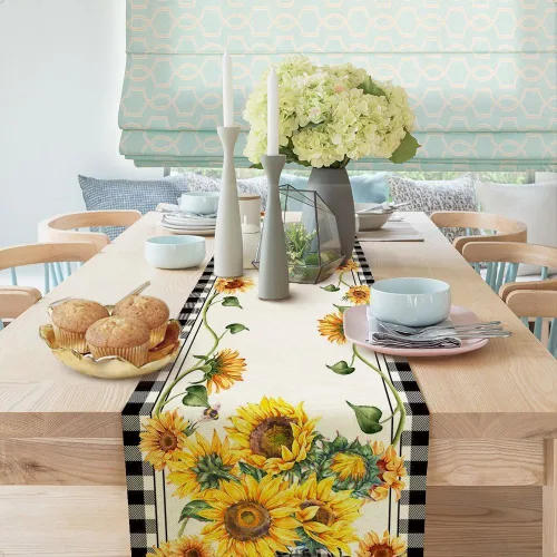 Vista 3 de Camino de mesa de girasol, camino de mesa de otoño a cuadros para comedor, cocina, sala de estar, vacaciones y decoración de mesa de fiesta, 13 x 72