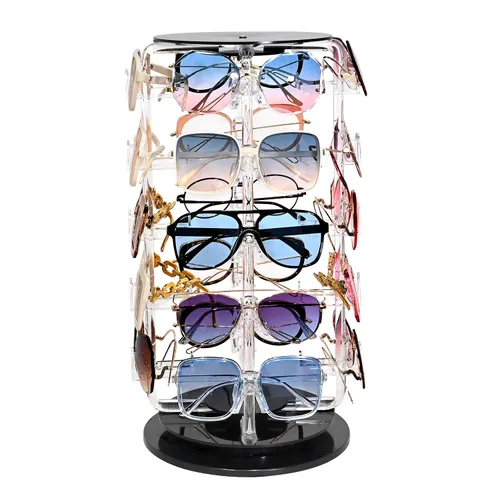 Vista 3 de Mooca pantalla giratoria acrílica para gafas, 24 armazones Rotating Eyewear rack, oversized supports display large sunglasses, eyeglasses for