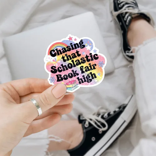 Vista 2 de 3 calcomanías de Chasing That Scholastic Book Fair High para lector Bookish Chasing That Scholastic Book Fair High Stickers 90s Nostalgia Bookworm