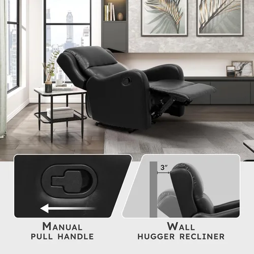 Vista 3 de Lexicon Silla reclinable manual, sillón reclinable de pared, piel sintética Negro