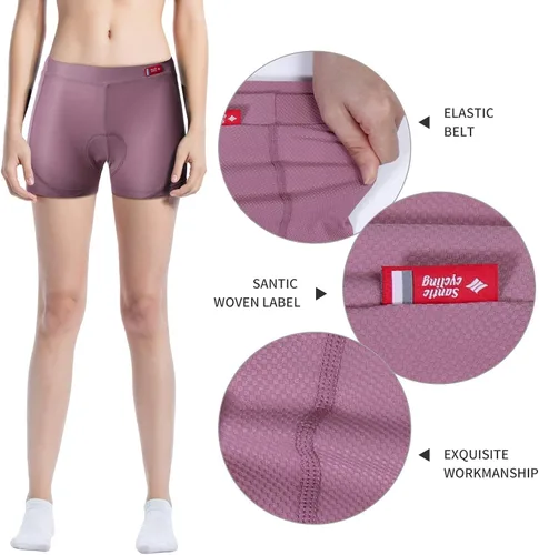 Vista 6 de Santic Pantalones cortos de ciclismo para mujer pantalones cortos de ciclismo con bolsillos laterales suaves de cintura alta pantalones cortos