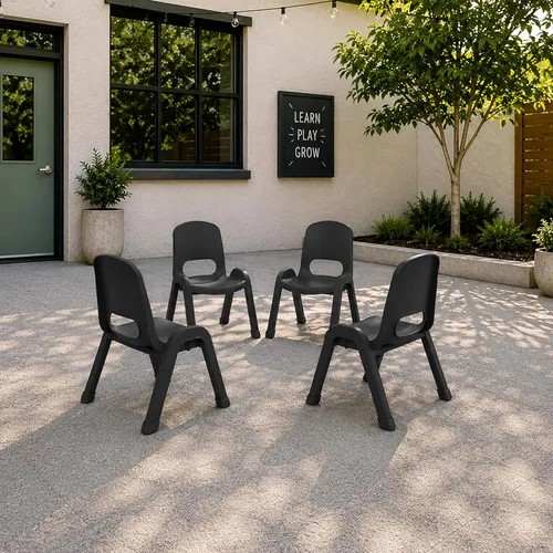 Vista 2 de ECR4Kids Silla apilable SitRight de plástico, 11 pulgadas, muebles de aula, negro, paquete de 4