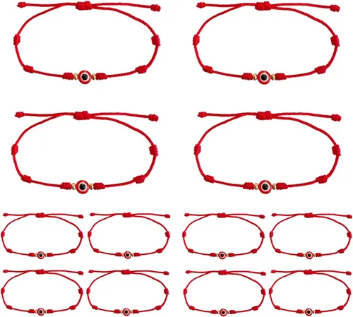 Vista 2 de BONITTER Juego de Pulseras de Protección contra el Mal de Ojo, 12 Piezas de Amuletos Ajustables de Hilo Rojo con 7 Nudos de la Suerte, Pulseras
