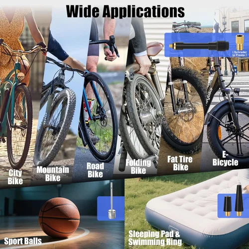 Vista 7 de Mini bomba de neumáticos para bicicleta, máximo 150 PSI, bomba de bicicleta de inflado rápido de 25 s con calibre, inflador eléctrico de neumáticos