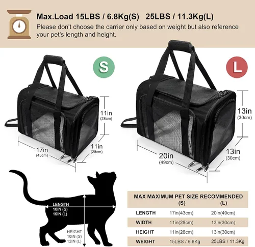 Vista 3 de Transportador para perros para mascotas, hasta 25 libras, transportador de viaje plegable para cachorros con correa para el hombro y tapete Negro