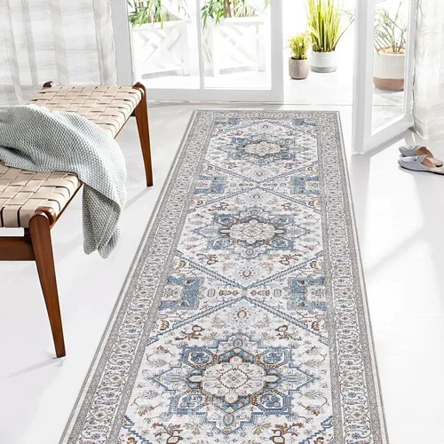 Vista 288 de OPPODREAM Alfombras suaves, pequeñas y lavables con parte trasera antideslizante, alfombra de cachemira sintética de pelo bajo, 2 x 3 pies, azul