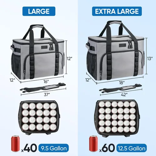 Vista 2 de BALEINE Bolsa térmica suave extragrande, enfriador portátil a prueba de fugas, volumen de 40/60 latas para playa, camping, kayak, viajes y viajes