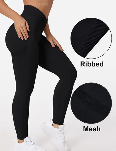 Vista 5 de YEOREO Leggings de entrenamiento profesionales cruzados para mujer, cintura cruzada en V, teñido anudado, sin costuras, pantalones de yoga