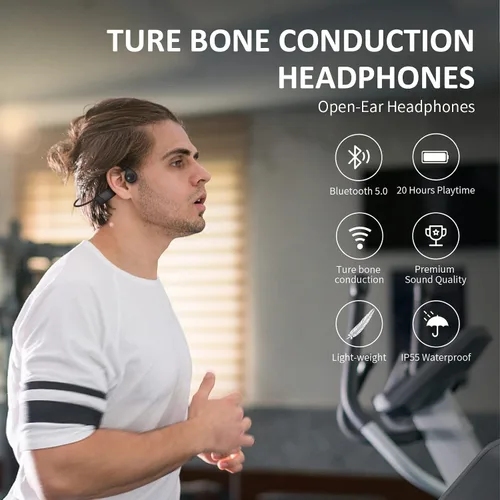Vista 2 de Auriculares de conducción ósea – Auriculares de oreja abierta con micrófono, Bluetooth 5.4, batería de 20 horas de duración, IPX5 impermeable