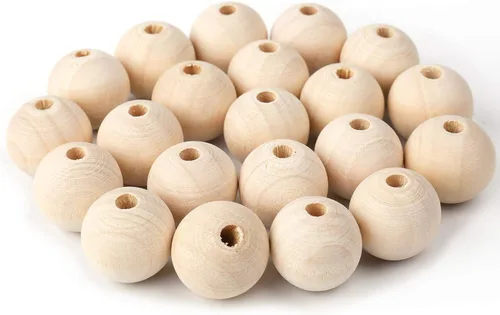 Vista 2 de Foraineam 200 cuentas de madera redondas de 1 pulgada / 0.984 in, cuentas espaciadoras de madera natural sin terminar, cuentas sueltas de madera
