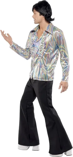 Vista 2 de Smiffy's - Disfraz retro de los años 70 para hombre con camisa y destellos psicodélicos