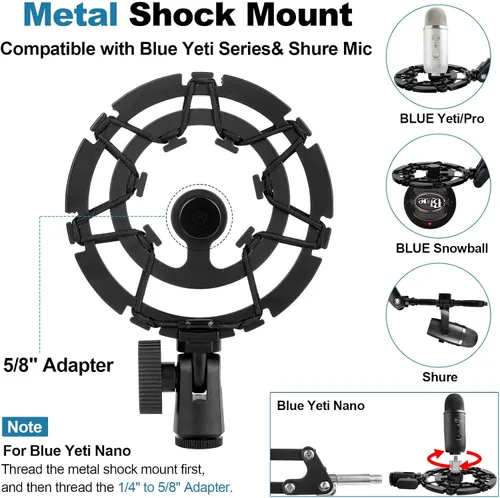 Vista 2 de Soporte de micrófono para Blue Yeti Soporte de escritorio con brazo de micrófono mejorado para Hyperx Quadcast Blue Yeti Pro X Snowball con soporte