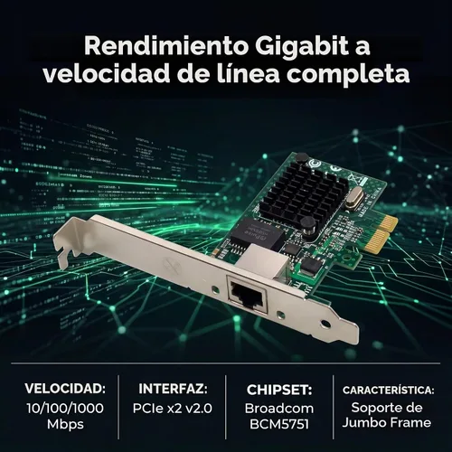 Vista 4 de Adaptador de servidor Gigabit Ethernet PCIe con tarjeta de red PCI-E de escritorio PCI-E de Broadcom NetXtreme BCM5751 10/100/1000 Mbps