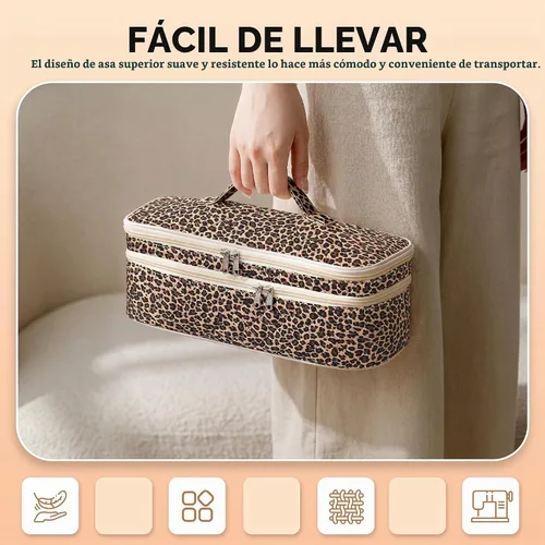 Vista 7 de Bolsa de viaje de herramientas para el cabello de doble capa para Leopardo marrón