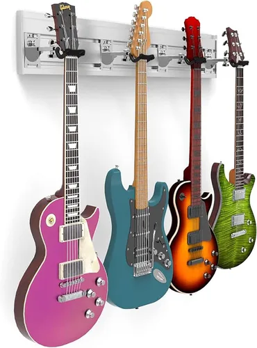 Vista 12 de DLDIRECT DiamondLife - Soporte de pared para guitarra color rojo cereza de 48 pulgadas, 3 perchas cromadas con bloqueo de seguridad acolchado