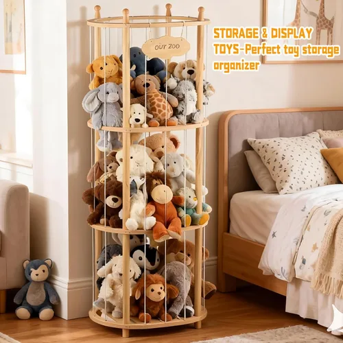 Vista 4 de Almacenamiento de animales de peluche extra grande de madera para animales de peluche, organizador de juguetes suaves, jaula de juguete