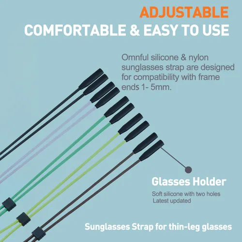 Vista 4 de Soporte de correa para lentes para lentes de brazos delgados – Correas de soporte para gafas alrededor del cuello – Correas de gafas de sol