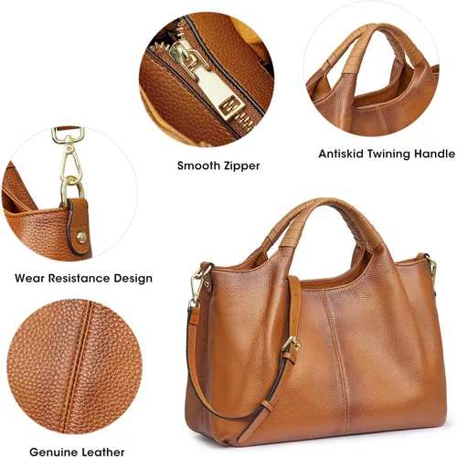Vista 5 de Kattee Bolsos de cuero genuino para mujer, bolsos cruzados con asa superior, bolso de hombro suave, tamaño mediano