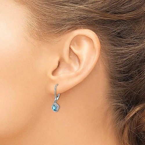Vista 3 de Aretes de plata de ley 925 con diseño de topacio azul y con palanca en la espalda, colgante de piedra de nacimiento de diciembre, joyería fina
