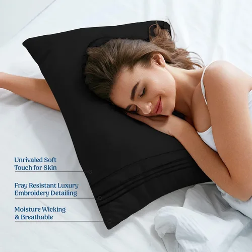 Vista 6 de Hannah Linen Fundas de almohada Queen – Juego de 2 fundas de almohada negras de microfibra cepillada – Cierre de envoltura de 20 x 30 pulgadas
