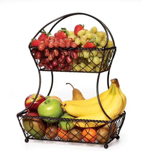 Vista 2 de Gourmet Basics by Mikasa Loop and Lattice - Cesta de frutas de metal