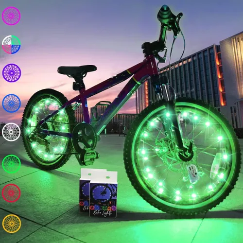 Vista 9 de TINANA Paquete de 2 luces LED para rueda de bicicleta, luces ultrabrillantes impermeables para radios de bicicleta, decoración de ciclismo