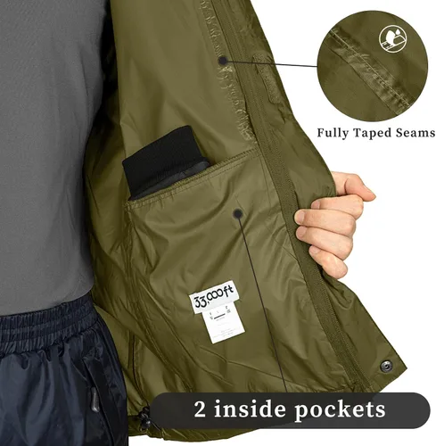 Vista 4 de 33,000ft Chaqueta impermeable plegable para hombre, ligera, impermeable, con capucha para golf, ciclismo, rompevientos