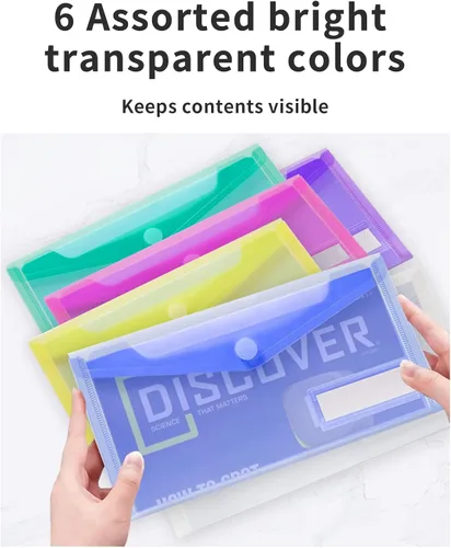 Vista 4 de Sooez Sobres de plástico pequeños, paquete de 12 bolsas de plástico con bolsillo para etiquetas, bolsa de sobres de archivo, sobres de dinero