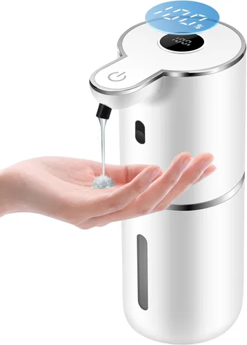 Vista 8 de Dispensador automático de jabón líquido de 12.8 onzas, recargable y 6 niveles de jabón ajustable con pantalla digital, montaje en pared