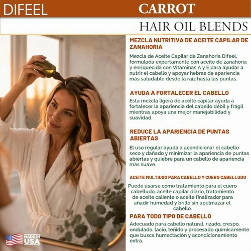 Vista 6 de Difeel Mezcla de aceite de zanahoria para el cabello, tamaño de viaje, 2.5 onzas. Carrot