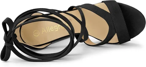Vista 5 de Allegra K Sandalias de tacón alto grueso con plataforma con cordones para mujer