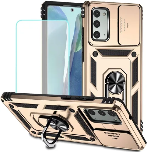 Vista 12 de Funda para Galaxy Note 20 5G, Samsung Note 20 N981U con protector de pantalla de vidrio templado y cubierta para cámara deslizante, soporte