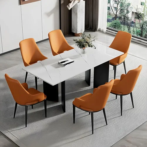 Vista 13 de Juego de 2 sillas de comedor modernas, sillas de metal con costuras y patas de metal, sillas de cocina modernas tapizadas de piel sintética, silla