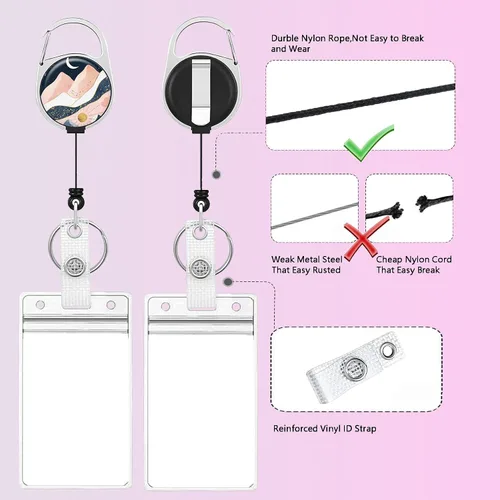 Vista 4 de Llavero retráctil de carrete de insignia, resistente con clip para cinturón, soporte para tarjetas de identificación verticales impermeables
