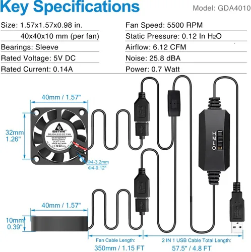 Vista 6 de GDSTIME Ventiladores USB duales de 1.575 in con control de 3 velocidades 5V