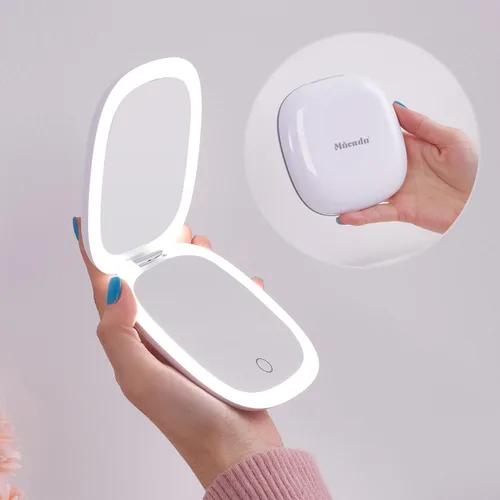 Vista 20 de Mocado Espejo de maquillaje compacto LED con aumento para viajes - 4 pulgadas 1X/10X de aumento, pequeño de bolsillo, doble cara, regulable, USB