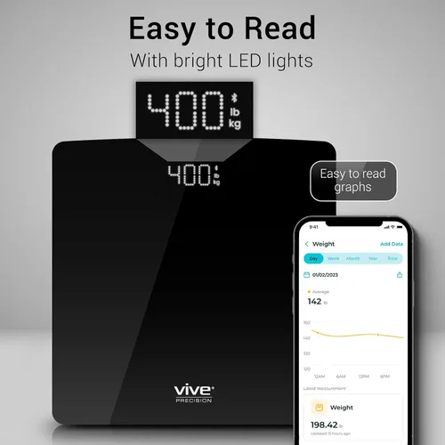 Vista 7 de Vive Precision Báscula inteligente – Báscula digital de baño para peso corporal con Bluetooth y sincronización de aplicaciones Vive – Monitor