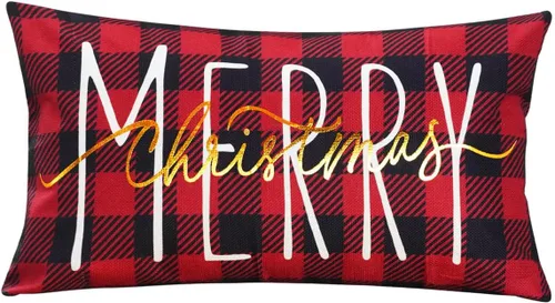 Vista 10 de ONWAY Funda de almohada de Navidad de 16 x 16 pulgadas, funda de almohada lumbar con texto en inglés "Merry Christmas", color rojo dorado