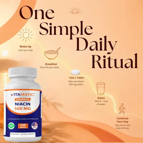 Vista 4 de Vitamatic Niacina (vitamina B3) 500 mg, 240 comprimidos - Sin OMG y sin gluten - 480 tabletas (paquete de 2)