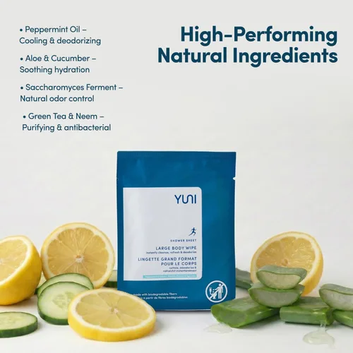 Vista 7 de YUNI Beauty Toallitas corporales grandes, menta cítrica, 12 unidades, compostables, biodegradables, limpiador corporal sin enjuague, alternativa