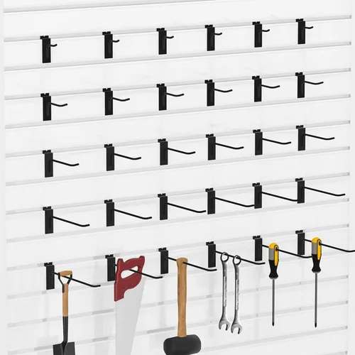 Vista 6 de Ganchos de pared de listones de 4 pulgadas, gancho de pantalla de pared de listones negros, 25 ganchos para accesorios de panel de pared de listones