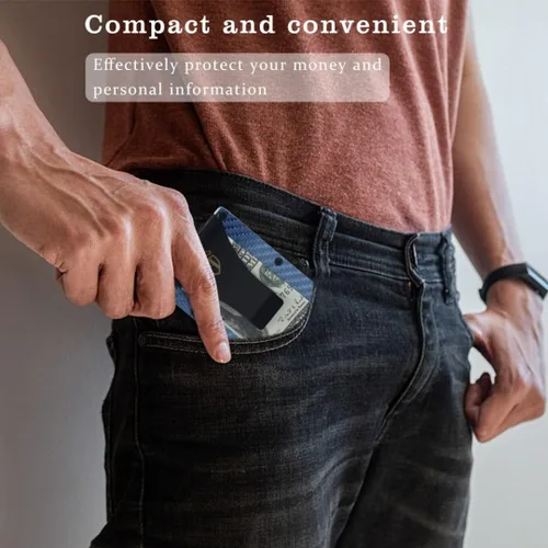 Vista 5 de HAJRAN WALLETS - Cartera delgada minimalista sofisticada con bloqueo RFID para hombre, soporte para tarjetas de crédito de fibra de carbono