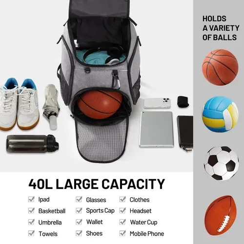 Vista 6 de [Usado] MIER Gym Backpack 40L Basketball Backpack with Ball Compartment & Shoes Storage Multi-Functional Sports Soccer Bag Large Equipment Back Pack