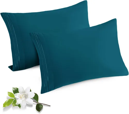 Vista 20 de Horbaunal Paquete de 2 fundas de almohada de microfibra de tamaño estándar, color azul, con cierre de sobre, 1800 hilos, suaves y resistentes al