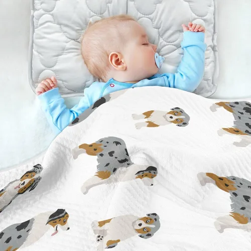 Vista 4 de Ollabaky Manta de algodón de perro pastor australiano para niños y niñas, manta de algodón para cuna, cochecito de bebé, manta de recepción unisex