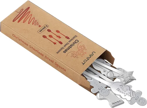 Vista 3 de URATOT 8 cucharas de acero inoxidable para Navidad, café, té, postre, cucharas mezcladoras, rellenos de calcetines de Navidad
