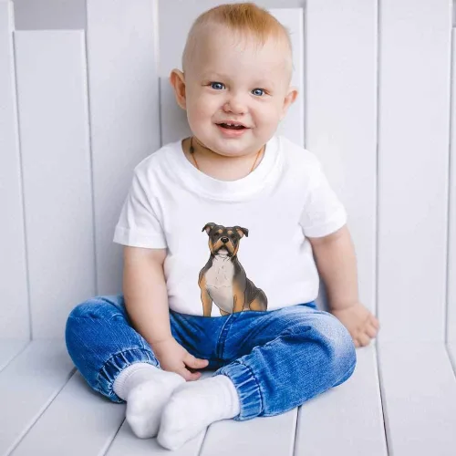 Vista 2 de 1-2 Years 'American Bully Dog' Children'sKid's T-Shirt (White) (TS00127555)